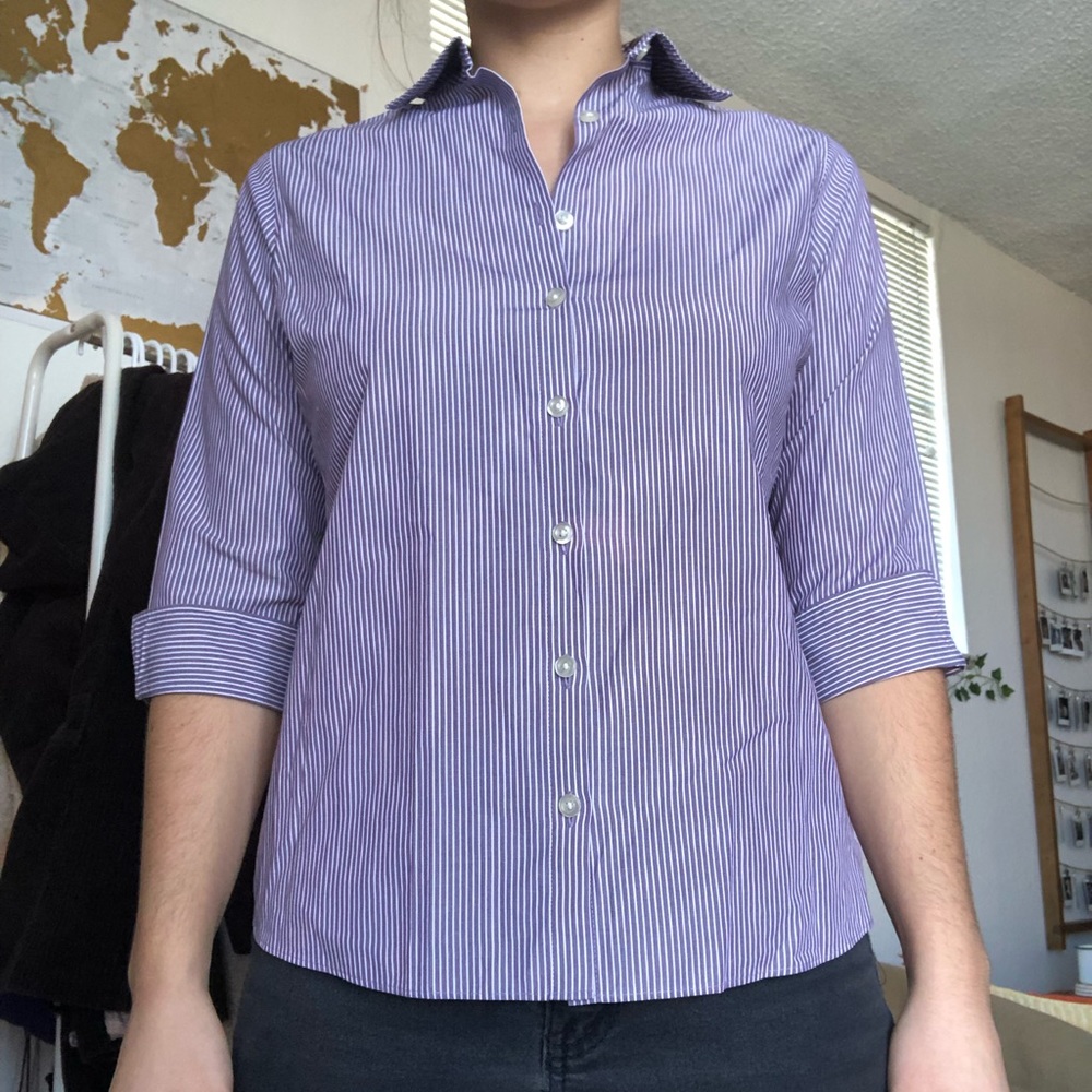 Purple Striped Fitted Button Down
